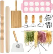 DJAPWPX 12 Pcs Pasta Maker Tool Set, Include Pasta Drying Rack Gnocchi Board Dough Scraper Ravioli Maker Cutter, Dumpling Maker Tool and More for Home Use