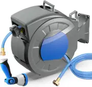 Retractable Garden Hose Reel Wall Mount 1/2" X 100 Ft + 6.5 Ft Water Hose Reel f