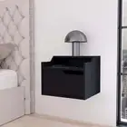 Black Floating Nightstand with 2 Shelves - Modern Bedside Table