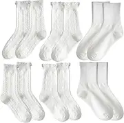 [VEKXAR] 6 Pairs Ruffle Socks for Women, White Ruffle Socks, Ruffle Socks, White Ruffle Socks for Women, for Girls and Women for Daily Dance, Party, School