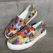 [JSMY] Womens Flats Shoes Ladies Fashion Tie Dye Beach Sandals Comfortable Breathable Casual Heart Pattern Thick-Soled Slip-On Closed Toe Espadrilles Loafers Shoes,Purple,US10/EU41