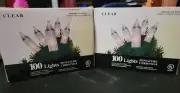 Indoor Outdoor String Lights; 200 (100x2) Clear Bulb Green Wire Christmas Lights