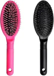 Akamino Loop Wig Brush Hair Extension Brush - Detangler Brush for Remy Human and Synthetic Hair, Pink and Black - 2 Pieces