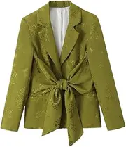 [Generic] Women's Two-Piece EN8 Printed Bow Tie Suit Jacket and Retro Front Zipper Long Pants Temperament Women's Pants Set