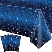 4 Pack Space Tablecloth Starry Night Table cloth Ramadan Decorations Set 86” x 51” Rectangle Plastic Tablecloth Space Theme Table Cover Outer Table Cover Galaxy Stars Birthday Party Supplies
