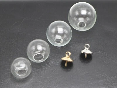 10 Pcs Empty Round Glass Globe Bottle Pendants with Pin Bail Cap 12mm-18mm