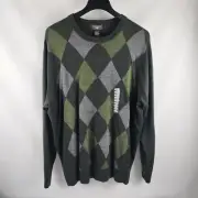 Dockers Argyle Sweater Men XLT Crewneck L/S Forest Green Gray Extra Soft NWT