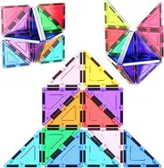 PicassoTiles 12 Pcs Magnetic Building Block Set Right Triangle Magnet Tiles Construction Toy STEM Learning Kit Educational Playset Playboard Pretend Play Stacking Blocks Child Brain Development PTE02