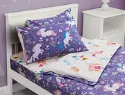 Meeting Story 3pcs Kids Comforter Sets Zipper Bedding Set for Girls,Twin Kid Bedding Set Rainbow Comforter Unicorn Bedding Set for Kid,All in one Zipper Bedding(Purple,Twin)