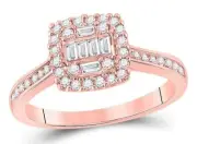 14kt Rose Gold Diamond Square Frame Cluster Womens Baguette Ring 1/2 Cttw