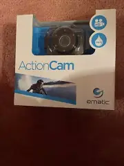 Ematic Actioncam Camera HD IPX8 Waterproof Case/Helmet Mount Bundle EVH625BL EUC