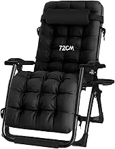 Zero Gravity Lounge Chair, Oversized Deluxe Zero Gravity Chair, Ergonomic Patio Recliner Folding Reclining Chair with Removable Cushion Pad and a Cup Holder for Lawn Patio Lounge Chair (Color : Black
