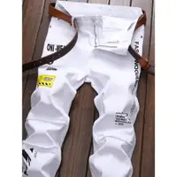 在飛比找ETMall東森購物網優惠-夏季男款廣州新塘小腳白色牛仔褲