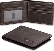 [Travelambo] Real Leather Wallet for Men, RFID Blocking Bifold Mens Wallet, Minimalist Front Pocket Wallet for Men with Gift Box - 7 Card Slots and ID Window Crazy Horse, Coffee, Classic Vintage