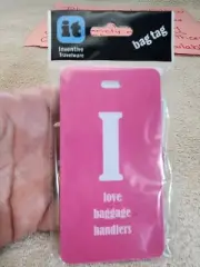 Inventive Travelware " I Love Baggage Handlers" Pink Luggage Tag