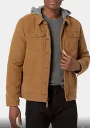 New Levis Brown Hooded Faux Sherpa Lined Utility Chore Jacket Size L