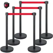 VEVOR Crowd Control Stanchion, Set of 6 Pieces Stanchion Set, Stanchion Set with 6.6 ft/2 m Red Retractable Belt, Crowd Control Barrier with Rubber Ba