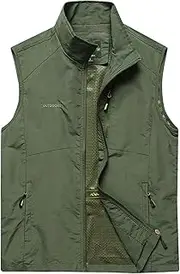 [QtthZZr] Men's Multi-Pocket Vest Stand Collar Mesh Gilet Outdoor Sleeveless Hiking Fishing Waistcoat Casual Utility Jacket