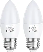 DiCUNO ProOE E27 Candle LED Bulbs, 5W, 450LM, CRI 98, Warm White 3000K, Equivalent to 40W Incandescent Bulb, C37 Edison Screw Light E27, Non-Dimmable, 100-240V, 2-Pack