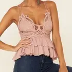 NWT Free People Womens small mauve pink Adella lace Crochet cross strap cami top