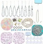 Beaded Mobile Phone Chains Charm Making Kit, Can Make 10 Pcs Cell Phone Wrist Straps, Assorted Crystal Diamond/Butterfliy/Metal/Round Beads for Girls DIY Handmade Gifts (A)