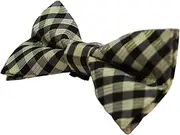 [Zasel] Boys Ivory, Black & Gold Tinsel Checkered Patterned Cotton Bow Tie Gold, Black, Ivory