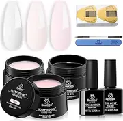 Beetles Builder Extension Gel for Nails, 10 in 1 30g *3 Colors Hard Gel Kit Sculpted Gel with Base & Top Coat, 100pcs Nail Forms, Nail Brush and Nail Files, Nail Art Manicure Set for DIY at Home