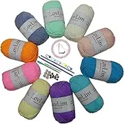Crochet Yarn, 10x50g Soft Cotton Yarn Skeins, 1200+ Yards, for Crochet and Knitting, Free Crochet/Amigurumi Patterns, Craft DK Yarn Perfect Starter Kit (Pastel)