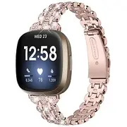 Smart Watch Band Compatible with Fitbit Versa 4 Sense 2 Versa 3 Sense Stainless Steel Alloy Rhinestone Smartwatch Strap Bling Diamond Metal Clasp Adjustable Je