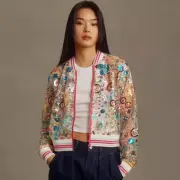 Anthropologie House Of Perna Lindsay Sequin Bomber Floral Jacket Rear Sheer S