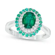 Oval Lab-Created Emerald and White Sapphire Double Frame Ring in Sterling Silver