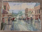 Thomas Kinkade LARGE Town Vintage Car Cars Tapestry Fabric Panel Piece