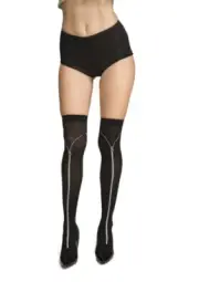Black Zip Seam Stockings Zipper Rocker Punk Goth Burlesque Skull Head Detail