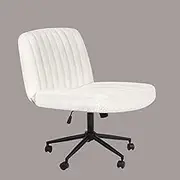 Ufurniture Cross Legged Chair, Armless Office Chair with Wheels, Adjustable Height Swivel Desk Chair with Wider Back and Padded Seat, Vanity Chair for Home Office (1, White, 50-63cm)