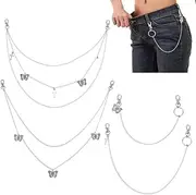 PH PandaHall 4 Styles Decorative Purse Chain Wallet Chain Goth Style Body Chain Waist Chain Butterfly Cross Charm Jean Chain Layered Belly Chains for Women Hip Hop Party Concert 9.5~17.7 Inch