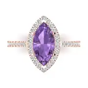 2.3 ct Marquise Halo Alexandrite Stone Promise Bridal Wedding Ring 14k Rose Gold