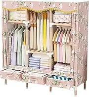 Canvas Wardrobe Cupboard Portable Oxford Cloth Clothes Organiser Shelves Easy to Assemble Fabric Wardrobe for Living Room, Bedroom, Cloakroom