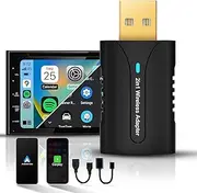 DYUZO 2in1 CarPlay Android Auto Wireless Adapter, Mini Car Play Cars Stick, Fast Auto Connection for OEM Wired CarPlay Android Auto Car Model 2017 Above, for iPhone iOS 12 /Android 11 Above，Black
