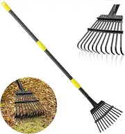 Garden Rake, Rakes for Lawns Heavy Duty Leaves, Metal Rake with 65” Long Handle and 11 Steel Tines, 9" Wide Small Head Yard Rakes for Shrub, Flower Beds, Quick Clean Up Camping Rake, Kid Child Rake