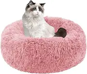 Cat Calming Bed, Donut Cuddler Nest Warm Soft Plush Dog Cat Cushion with Cozy Sponge Non-Slip Bottom for Small Medium Pets Snooze Sleeping Indoor (Pink)
