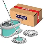 Spotzero by Milton Prime Spin Mop Bucket on Wheels, Extendable Handle | Liquid Dispenser| SS Wringer Set | 360 Spinning Mop Bucket Floor Cleaning & Mopping System with 2 Microfiber Refills, Aqua Green
