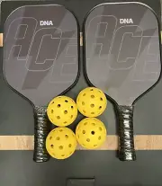 DNA ACE Black Pickleball Paddle Set - 2 Paddles + 4 Balls