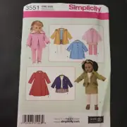Simplicity 3551 Doll Clothes 18 inch Coats and Jackets SEWING PATTERN