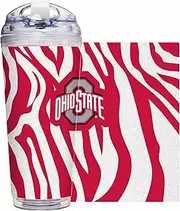 Rico Industries NCAA Ohio State Buckeyes Glitter 24oz Acrylic Glitter Tumbler with Hinged Lid, Officially Licensed Double Wall Tumbler with Straw