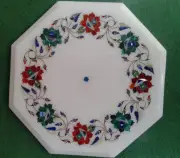 12" marble side table floral semi precious handicraft Inlay work decor