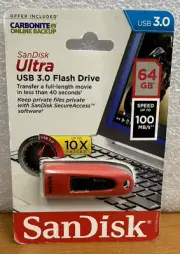 SanDisk Ultra CZ48 64GB USB 3.0 Flash Thumb Drive Transfer Up To 100MB/s RED