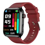 1.91 Inch Ips Screen Ip67 Waterproof Silicone Band Smart Watch Support Body Temperature Monitoring / Ecg Red Smart Watches
