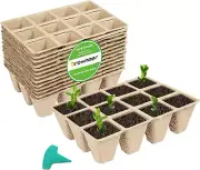 144 Cells Peat Pots Seed Starter Trays, 12 Packs Biodegradable Seedling Pots Ger