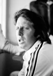 Australian fast bowler Jeff Thomson in the dressing-room at the Co- Old Photo