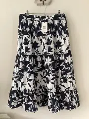 BNWT Gorgeous Ladies White Stuff Blue & White Mayra Mixed Print Midi Skirt, UK